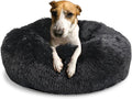 Calming Donut Dogs Beds for Medium Dogs up to 45 lb,30inch Anti-Slip Plush Round Dog Bed with Raised Rim,Fluffy Faux Fur Pet Bed for Cozy Sleep,Black