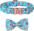 MR. CHUBBYFACE Valentine's Dog Collar with Bowtie, Cute Blue Heart Dog Collar with Metal Buckle, Adjustable Cotton Collar for Small Medium Large Dogs