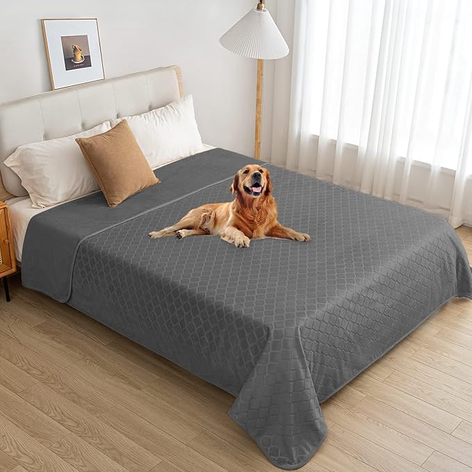 fuguitex Waterproof Dog Blanket Bed Cover Dog Crystal Velvet Moroccan Fuzzy Cozy Plush Pet Blanket Throw Blanket for Couch Sofa(52 * 82 inch, Dark Grey+Grey)