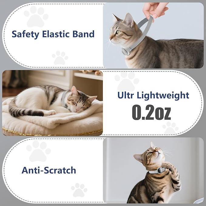 AirTag Cat Collar, Ultra Elastic Cat Tracker Collar, Airtag Holder Compatible with Apple Air Tag, [Lightweight & Scratch Resistant] Adjustable Stepless GPS Pet Collar for Cats Kittens, Grey