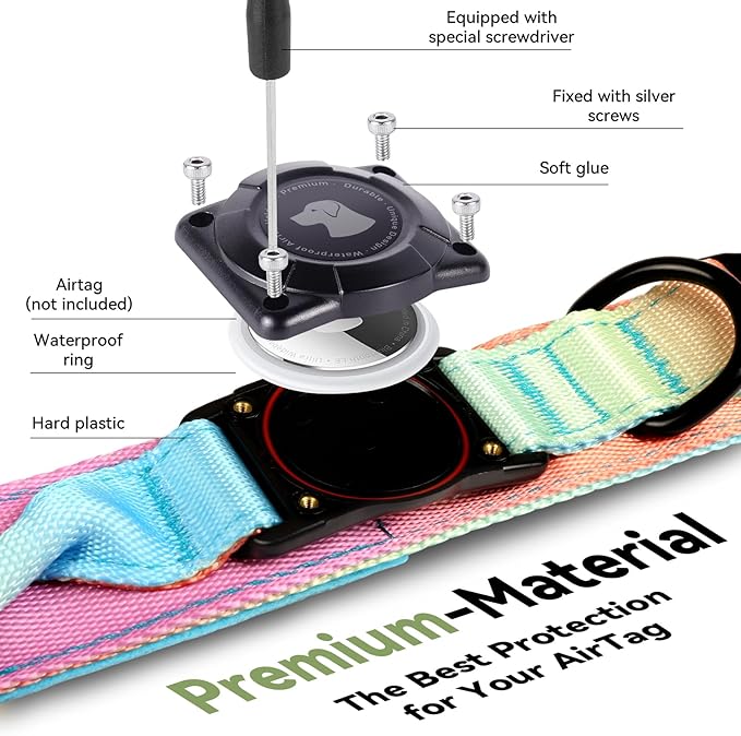 2026 Upgrade Waterproof AirTag Dog Collar, Military Tactical Dog Collar with AirTag Holder, Comfortable Control Handle and Metal Buckle, GPS Dog Collar Holder for Medium to Large Dogs (Pastel lcing,L)