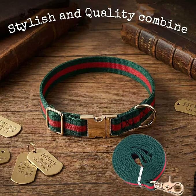 Premium Dog Collar, Cute Dog Collars Luxury Style, Durable Pet Collars and Dog Leash with Metal Buckle Safety for Puppy Small Dogs