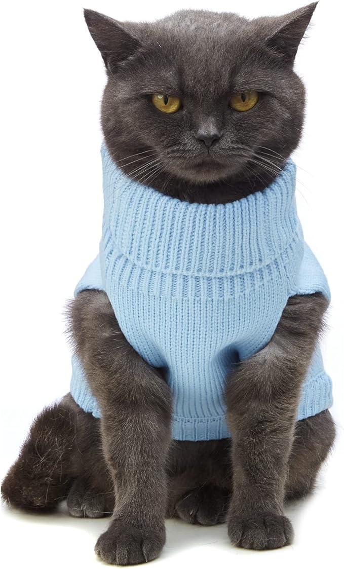 Stretchy Cat Sweater - 17 Colors & 6 Sizes | Snug Winter-Ready Knit for Boy/Girl Cats & Kittens(Blue, X-Small)