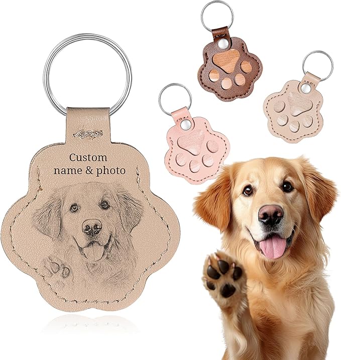 Personalized Pet Memorial Gifts for Dogs,Custom Name Pet Paw-Shaped Leather Keychain, Fur Keepsake, Handmade Key Holder for Rabbit, Hamster, and Kittens Fur