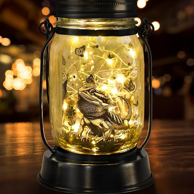 Bearded Dragon Gifts for Women/Men Bearded Dragon Solar Lanterns Mom Birthday Animal Lovers Lantern Animal Memorial Lights Solar Garden Decoration for Yard, Patio,Backyard,Porch Torches, Home Decor