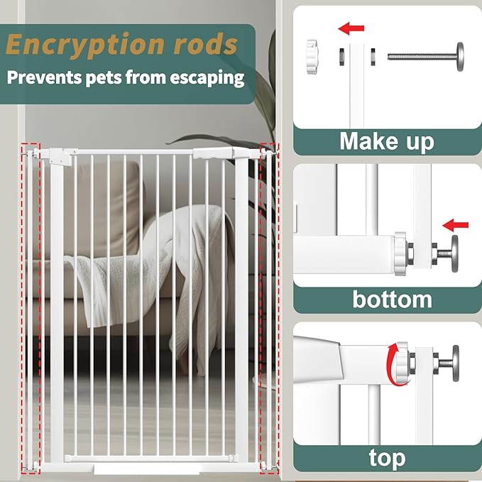 40.55" Tall, 45.86-53.74 Inch Wide, 1.37" Ultra Narrow Spacing Dog Pet Baby Gate Indoor for Doorway Hallway, Pressure Mounted 46 47 48 49 50 51 52 53 Inches Wide