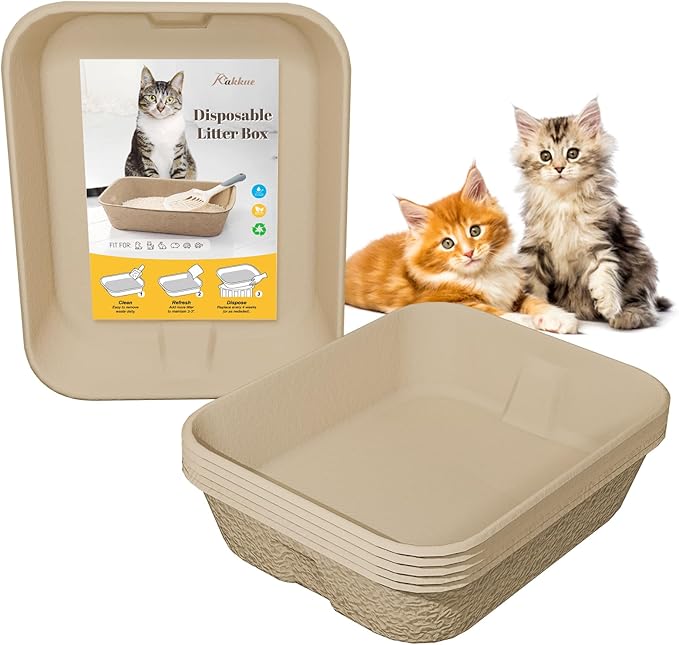 6 Pack Disposable Cat Litter Boxes, Durable Leak-Proof Cardboard Kitty Litter Trays for Temporary Use, Litter Box Liners & Travel, Ideal for Picky Cats