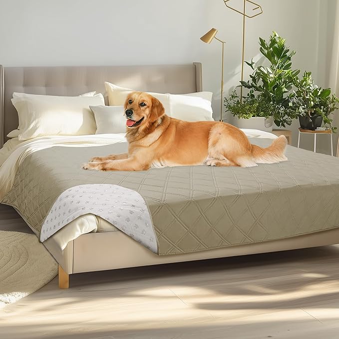 Luciphia 100% Waterproof Couch Cover Blanket for Dogs Anti-Slip Pet Couch Protector Sofa Mat Puppy Cat Blanket with Non-Slip Bottom, Taupe White, 68x82 Inch