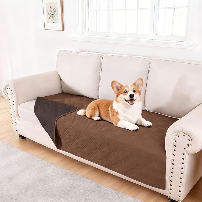 hyha Waterproof Dog Blanket, Reversible Pet Bed Blanket, Soft Sofa Couch Cover for Dogs Washable, Waterproof Pet Couch Covers for Sofa Puppy Cats Furniture Protector(40"x70", Brown/Chocolate)