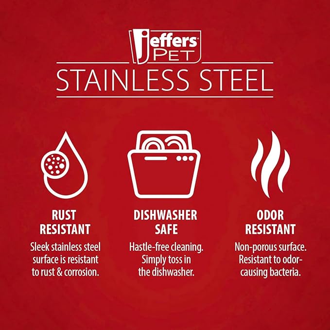 Jeffers Pet Standard Weight Stainless Steel Bowls for Dogs, Cats, Puppies, Kittens, Food & Water, Durable Feeding Dish, Travel, Camping, Indoor Outdoor Use, Dishwasher Safe - 3 Quart 2 Pack