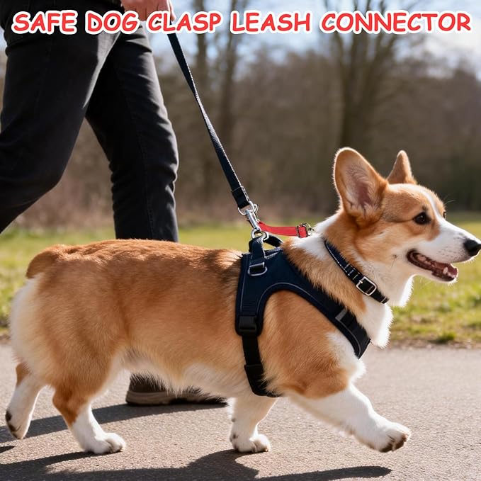 YUEPET Dog Safety Collar Clips 2 Pack Adjustable Prong Collar Backup Clips Reflective Double Ended Backup Clasp Leash Connector for Dog Harness to Collar Safety Clip(Red+Blue)