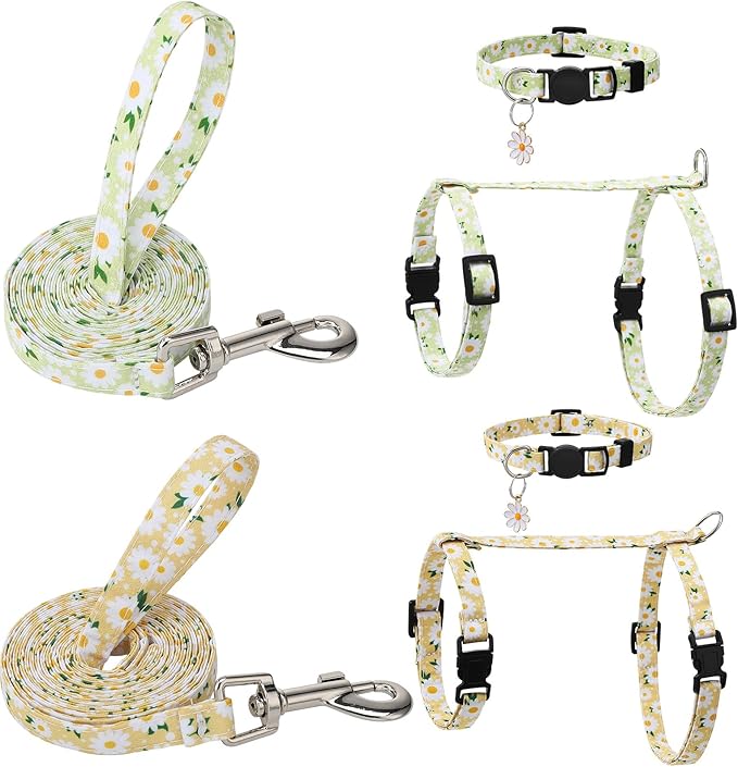2 Pack Floral Cat Harness and Leash, Escape Proof Adjustable Kitten Harness with Leash Collar, Lightweight Soft and Comfortable for Small Medium Cat Safe Walking and Travel