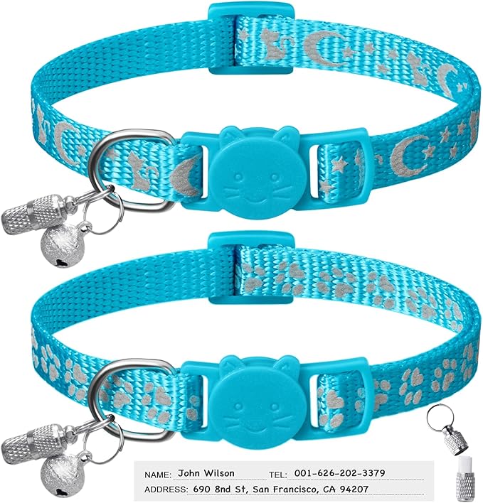 LLHK 2 Pack Breakaway Cat Collars & 2 Pcs Name Tags,Reflective Safety Kitten Collar with Bell,for Girl Boy Male Cats,Adjustable 7''-12'', Personalized ID Tag,Pet Supplies,Accessories