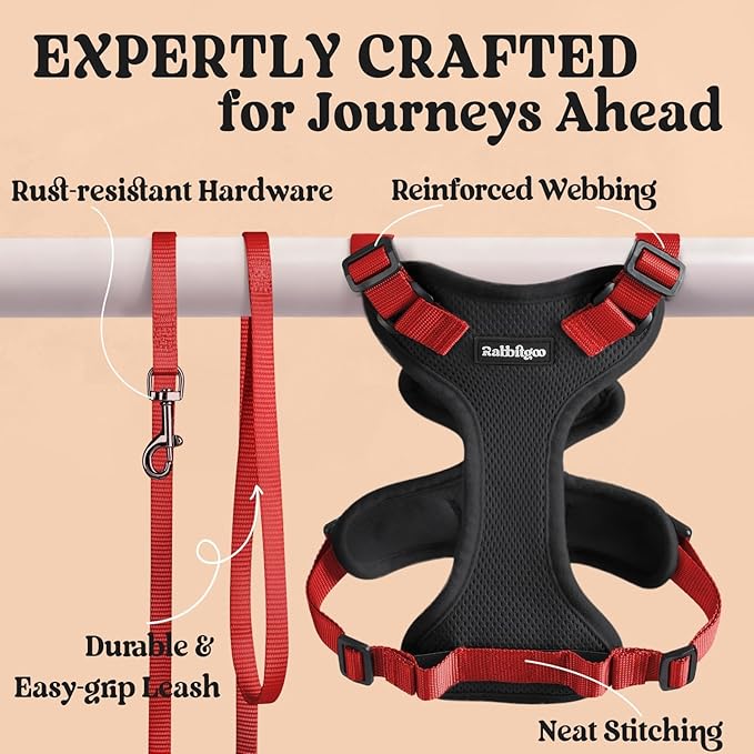 rabbitgoo Cat Harness and Leash for Walking, Escape Proof Soft Adjustable Vest Harnesses for Cats, Easy Control Breathable Reflective Strips Jacket, Black & Red, M