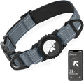 Joytale Airtag Dog Collar, Reflective Pet Collar with Waterproof AirTag Holder, Dual D-Rings, Soft Padded Adjustable for Extra Large Dogs, Gray, XL