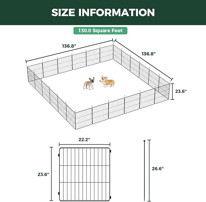 FXW MiniPaws Unleashed Dog Playpen, Expandable & Portable Design for Yard, RV Camping and Indoor Use, for Puppies and Small Dogs, 24-inch 24 Panels