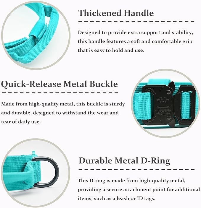 Tactical Dog Collar, Adjustable Military Training Nylon Dog Collar with Control Handle and Heavy Quick-Release Metal Buckle for Small Medium Large Dogs, Blue M