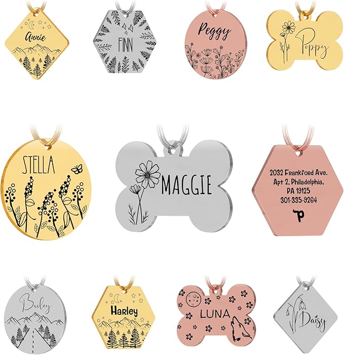 PawFurEver Custom Engraved Pet ID Tag – Personalized Dog Name Tag for Dogs and Cats, Stainless Steel Collar Accessory with Cute Designs for pet Name Tags (Bone, Silver) 15.95