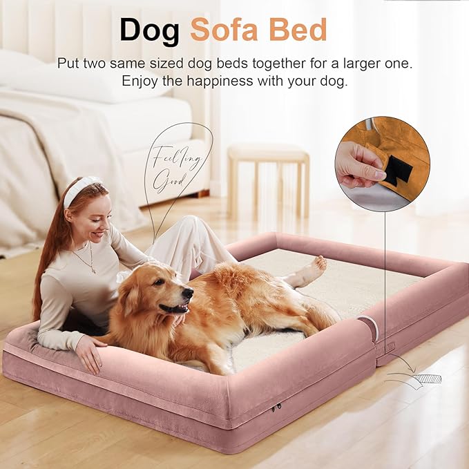 Large Dog Bed Orthopedic Washable: Jumbo Dog Bed Bolster Extra Large Dogs Egg Crate Foam Sofa Couch Waterproof Removable Cover - Pink