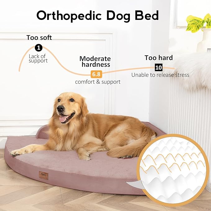 Large Dog Bed - XL Orthopedic Egg-Crate Memory Foam Dog Beds with Removable Washable Cover, Waterproof Pet Beds with Non-Slip Bottom, Pink