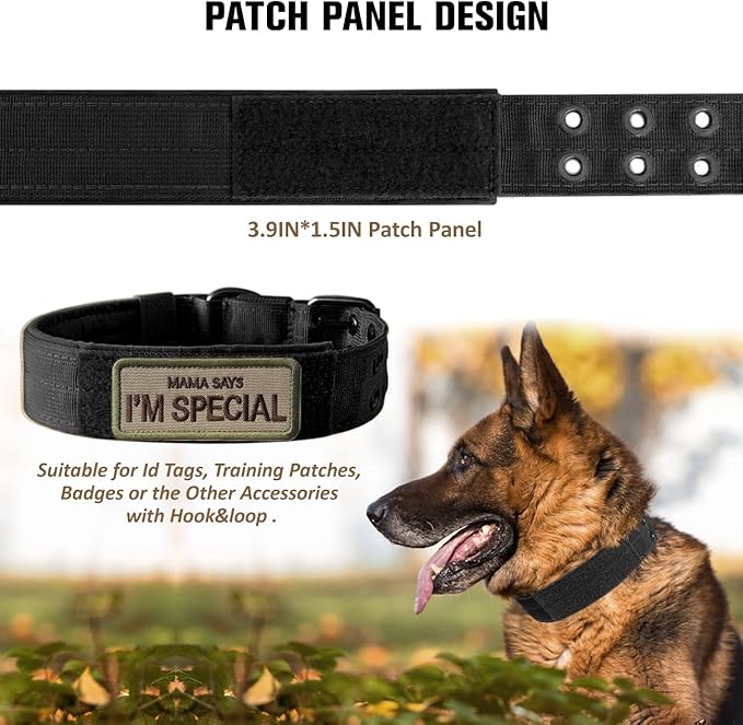 Tactical Dog Collar Military Adjustable Dog Collars Soft Nylon Training Collar with Patch Heavy Duty Metal Buckle Collars for Medium Large Dogs (Pink-1, XL)