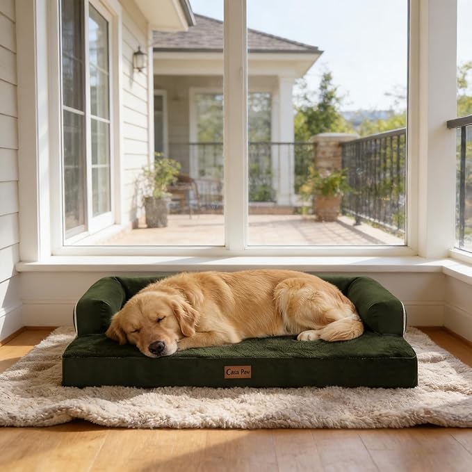Orthopedic XXL Dog Beds, Waterproof Egg Crate Foam Big Pet Bed for All Breed Sized Dogs 53x42Inch, Washable Extra Large Dog Couch Bed with Removable Cover and Non-Slip Bottom, Olive Green