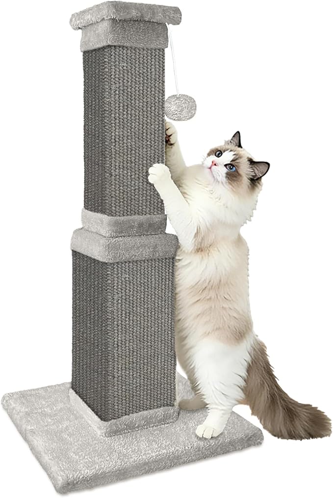 AGYM Cat Scratching Post, 32 Inch Cat Scratching Posts for Large Cats, Scratching Posts for Indoor Cats Adults, Cat Scratch Post with Nature Sisal, Full Gray
