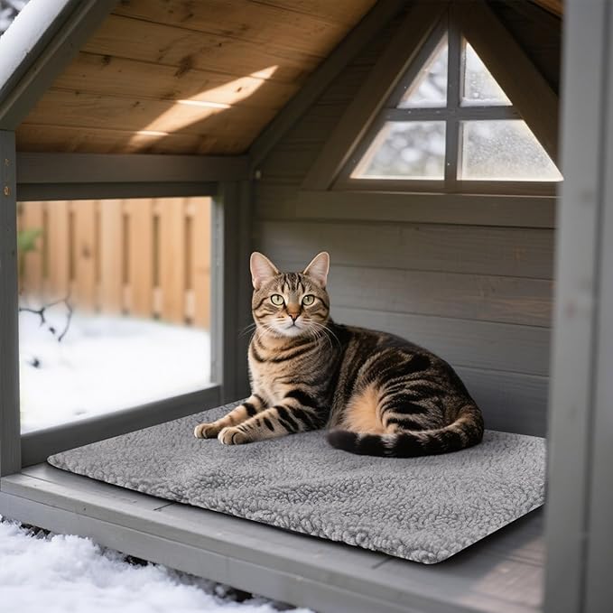 Enjoying Self Warming Cat Mat Bed, 18 x 23 inch Rectangle Plush Kitten Bed Small Dogs Mat, Non Electric Self Heating Pet Pad Indoor Outdoor, Non-Slip Bottom, Removable, Washable