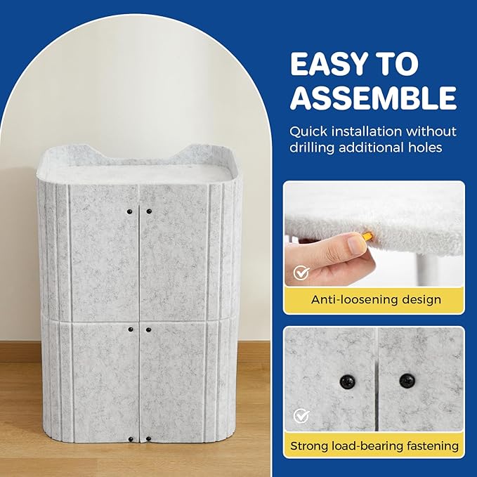 Cat House for Indoor Cats, 2-Storey Cat Bed Cave, Felt Cat Hideaway Condo with Resistant Scratching Freedom Kitten Cube for Multicats Light Gray
