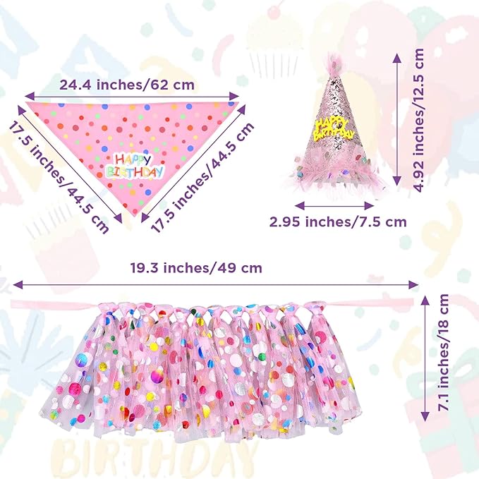 Dog Birthday Bandana with Hat and Dress Girl Set Puppy Birthday Party Supplies Cute Tutu Skirt Outfit for Small Medium Large Dogs Decorations
