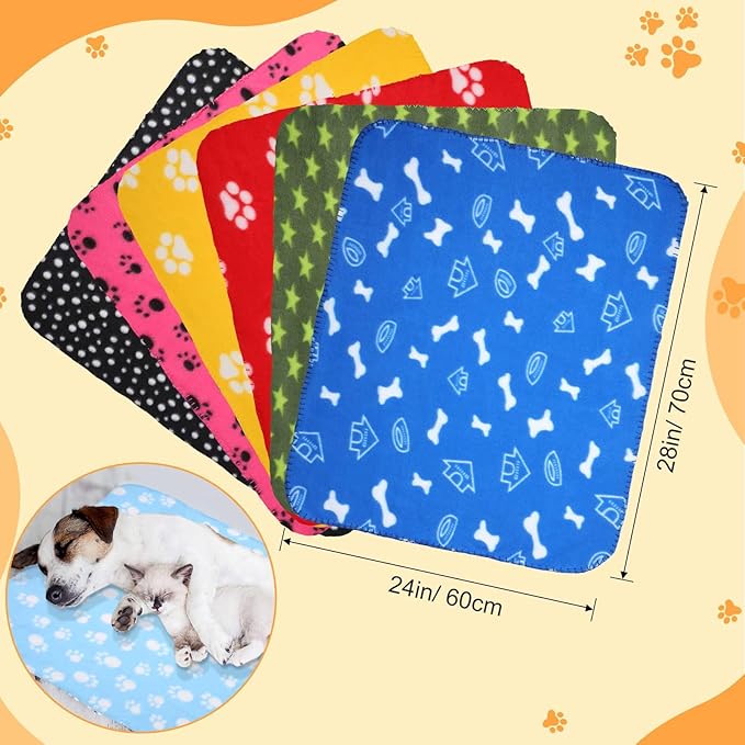 Preboun 50 Pack Puppy Blanket Bulk 24 x 28 Inch Small Soft Fleece Pets Paw Print Blanket Sleep Mat Pad Bed Cover for Kitten Dogs Cats and Other Small Animals, 25 Styles
