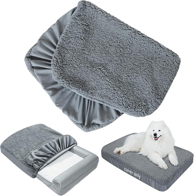 Dog Bed Covers 2 Pack Soft Plush Replacement Washable, Waterproof Pet Mattress Bed Liner Grey 41x29 Inches, for Dog/Cat, Cover Only