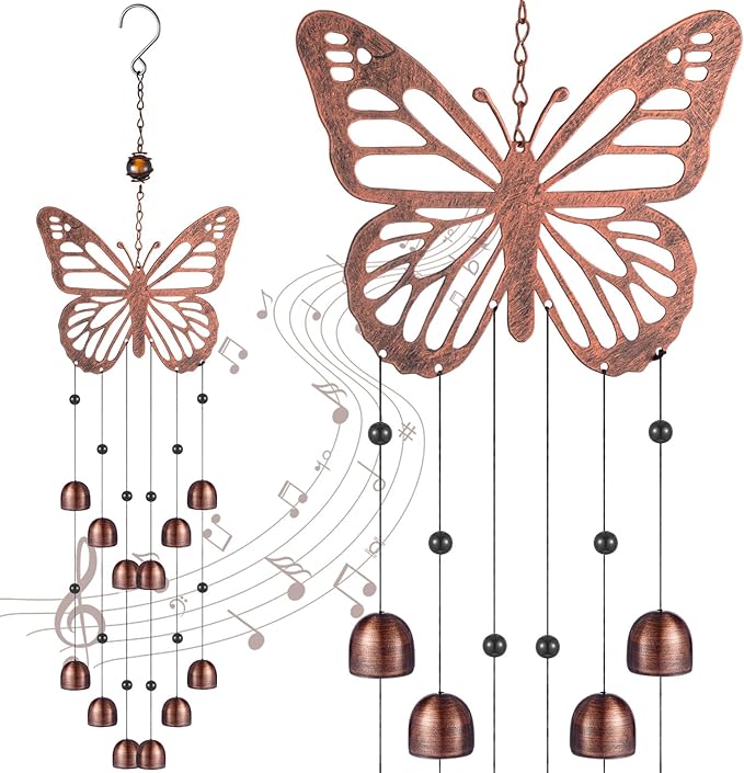 24 Inch Metal Wind Chimes Decor for Outside Garden Birthday Gift for Women Men Bronze Windchimes Pet Memorial Gift with 12 Bell for Patio Yard Lawn Housewarming Front Yard(Butterfly)
