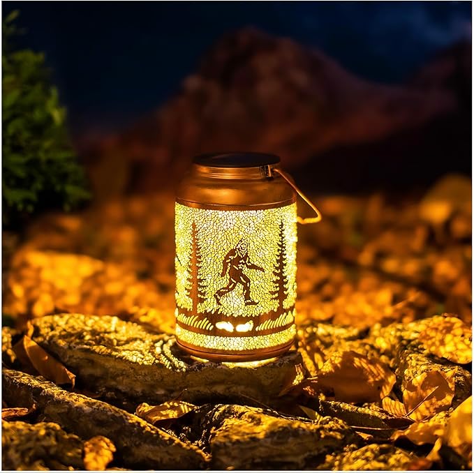 Bigfoot Solar Lanterns Outdoor Hanging Waterproof Solar Lights Big Foot Sasquatch Gifts for Men Women Metal Decorative LED Lanterns for Outside, Patio, Landscape, Yard Decor, Garden Decorations