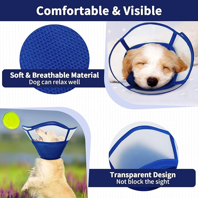 Allroaring Dog Cone Collar After Surgery, Soft Dog Cones for Large Dogs, Breathable Pet Elizabethan Collar Dogs Recovery Cone to Stop Licking Protective Wound Lightweight E-Collar, Blue XL