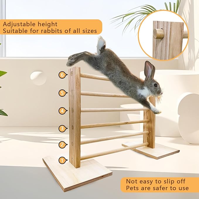 Hamiledyi Rabbit Jump Bar Rabbit Adjustable Hurdles Wooden Obstacle Exercise Agility Toys Training Jumping for Bunny Guinea Pig Ferret Squirrel