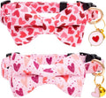 Faygarsle 2 Pack Valentine's Day Cat Collar Cute Loving Heart Printed Collar with Bow tie Breakaway Pink Purple Cat Collar for Boy Girl Cats