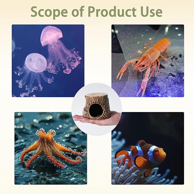 Aquarium Decor Cave Betta Fish Aquarium Accessories Ornaments Hiding Cave Wooden Stake Shape House Hideout for Shrimp Cichlid Hermit Crab, Octopus Hiding Breeding for Tank (Brown)