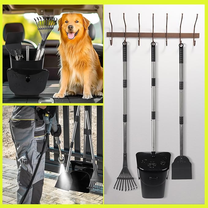 39.8'' Long Handle Dog Pooper Scooper with 20 Bag Attachment Heavy Duty Swivel Bin, Rake & Spade Easy to Clean Poop Scooper for Large Medium Dogs Pet Waste Removal Solution for Yard, Grass, Gravel