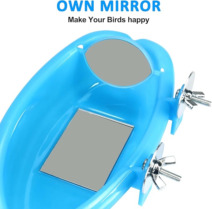Bird Bath for Cage, Bird Bath Toy with Small Double-Sided Mirror, Birdbath Cage Accessory with Small Bells for Small Birds Parrots Cockatiel Budgies
