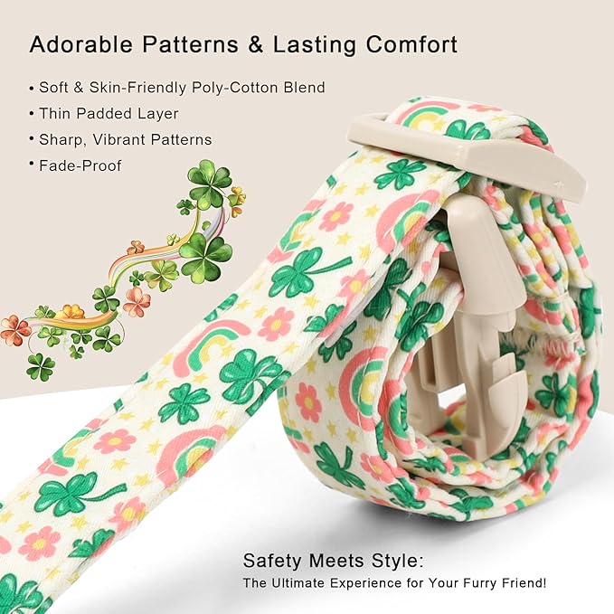 St. Patrick's Day Dog Collar for Large Dogs - Cute Shamrock & Rainbow Print Dog Collars, Irish Green Party Puppy Collar, Lightweight Adjustable St. Patricks Day Pet Collars L