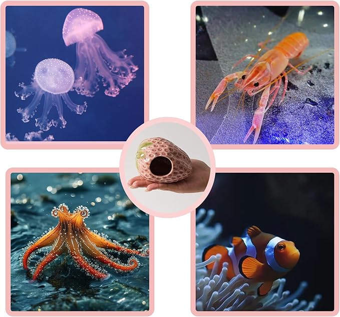 Aquarium Decor Cave Betta Fish Aquarium Accessories Ornaments Hiding Cave Strawberry House Hideout for Shrimp Cichlid Hermit Crab, Octopus Hiding Breeding for Tank (Pink)