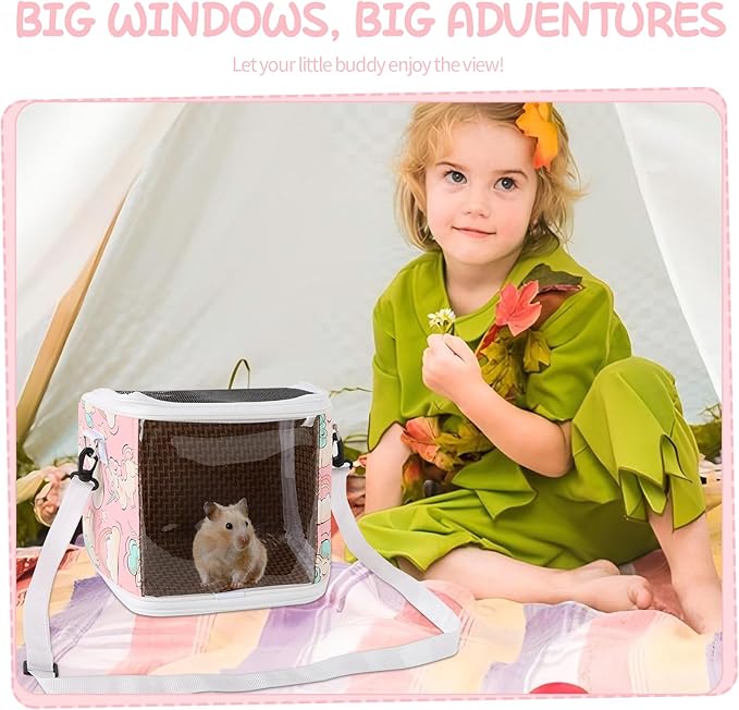 Guinea Pig Carrier Bag with Water Bottle，Travel Portable Small Animal Carrier Sling Pouch, Clear Window Carrier Backpack for Hamster Bunny Gerbil Hedgehog Sugar Glider Lizard Bird.(Pink)