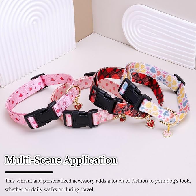Love Pattern Dog Collar with Buckle Adjustable Safety Nylon Collars for Small Medium Large Dogs, Cute Stylish Girl Boy Christmas Dog Collar(Red Heart,S)