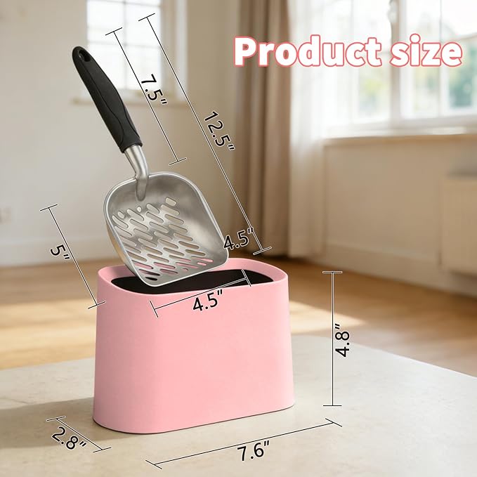 Heavy-Duty Cat Litter Scoop with Holder, Metal Cat Scooper and Detachable Trash Can,Aluminum Kitty Poop Shovel Captures All Clumps,Speed Sifter Litter Box Scooper and Caddy with Lid(Pink)