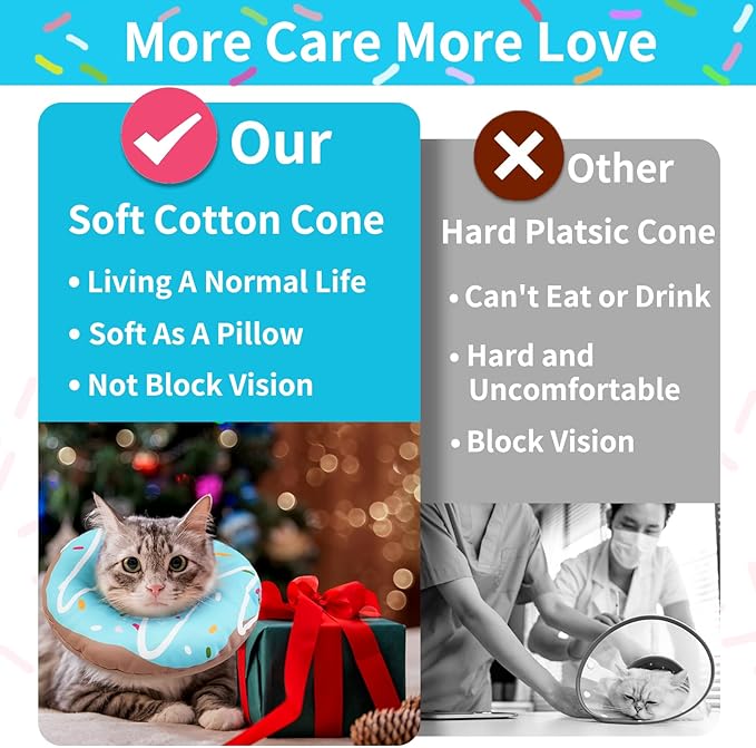 Cat Cone Collar Soft, Waterproof Cat Recovery Collars Spay Cones to Stop Licking Cute Donut E Collar After Surgery Anti-Lick Wound Healing Safety Elizabethan Collar for Kittens (Donut Blue, Medium)