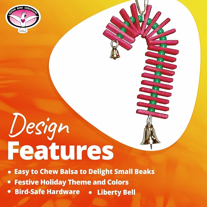 Super Bird Creations SB188 Balsa Candy Cane Bird Toy, Small Bird Size, 8" x 4"