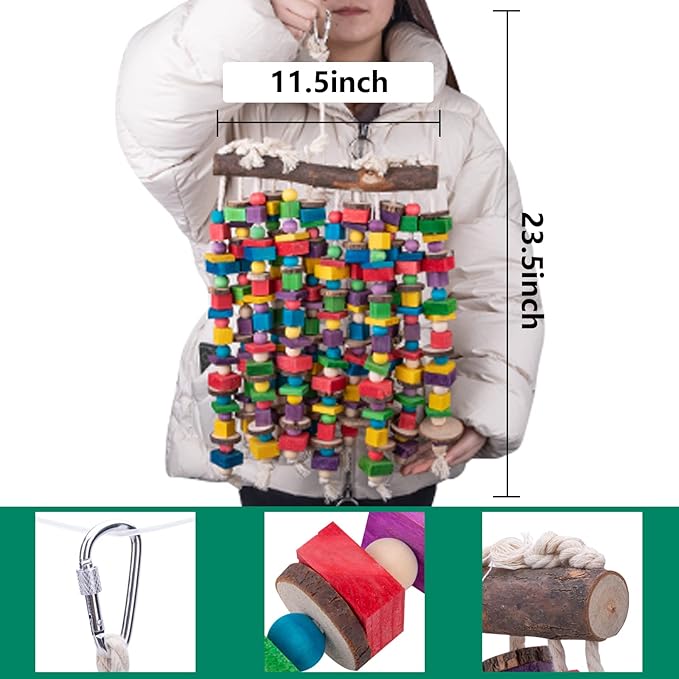 Deloky Extra Large Bird Parrot Chewing Toy-Multicolored Natural Wooden Blocks Bird Tearing Toys Suggested for Macaws Cockatoos,African Grey and a Variety of Amazon Parrots(X- Large)