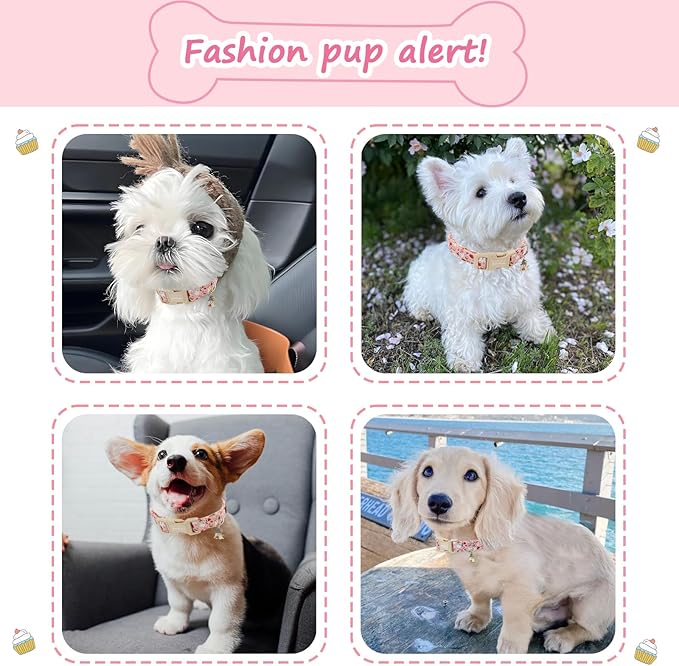 Halloween Dog Collar, Fall Dog Collars for Extra Small Dogs, Cute Pink Puppy Collar with Adorable Ghost & Pumpkin Design, Soft Cotton Extra Small Dog Collars Girl Boy Dog Collar-XS