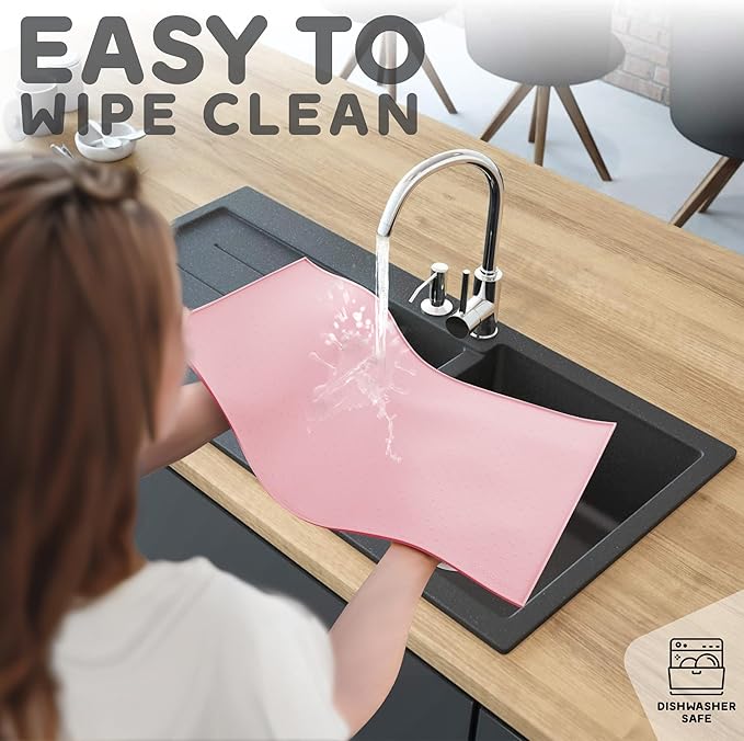 Dog Food Mat - Raised Edges Dogs Mat for Food and Water Prevent Spill, Waterproof Cat Food Mats Protect Floors, Easy Clean Dog Bowl Mats for Food and Water, Silicone Pet Food Tray
